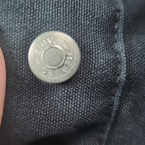 Hermes Black Canvas Tote Bag with Stripe Handles - Picture 3 of 7